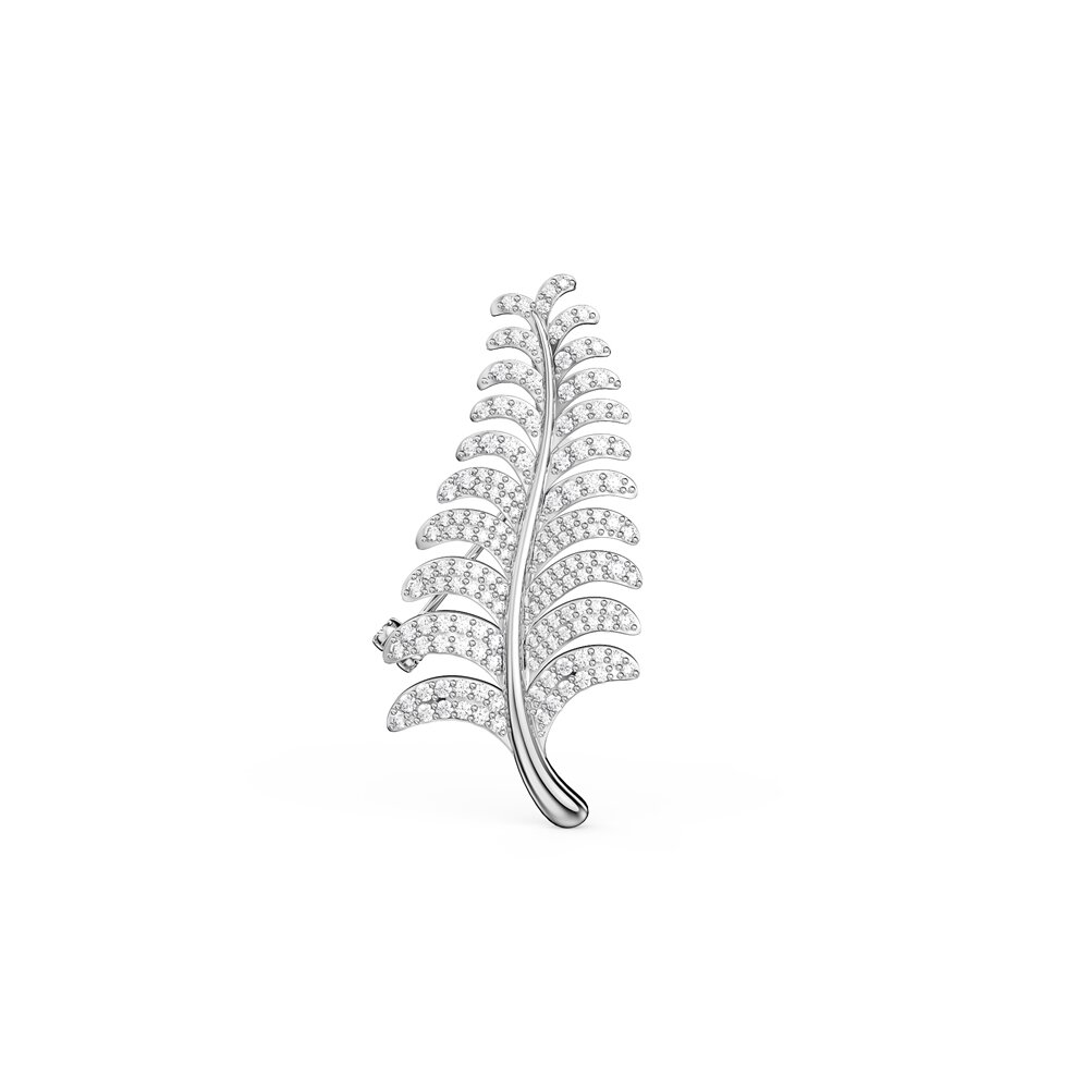 Fern Leaf Moissanite 9ct White Gold Brooch