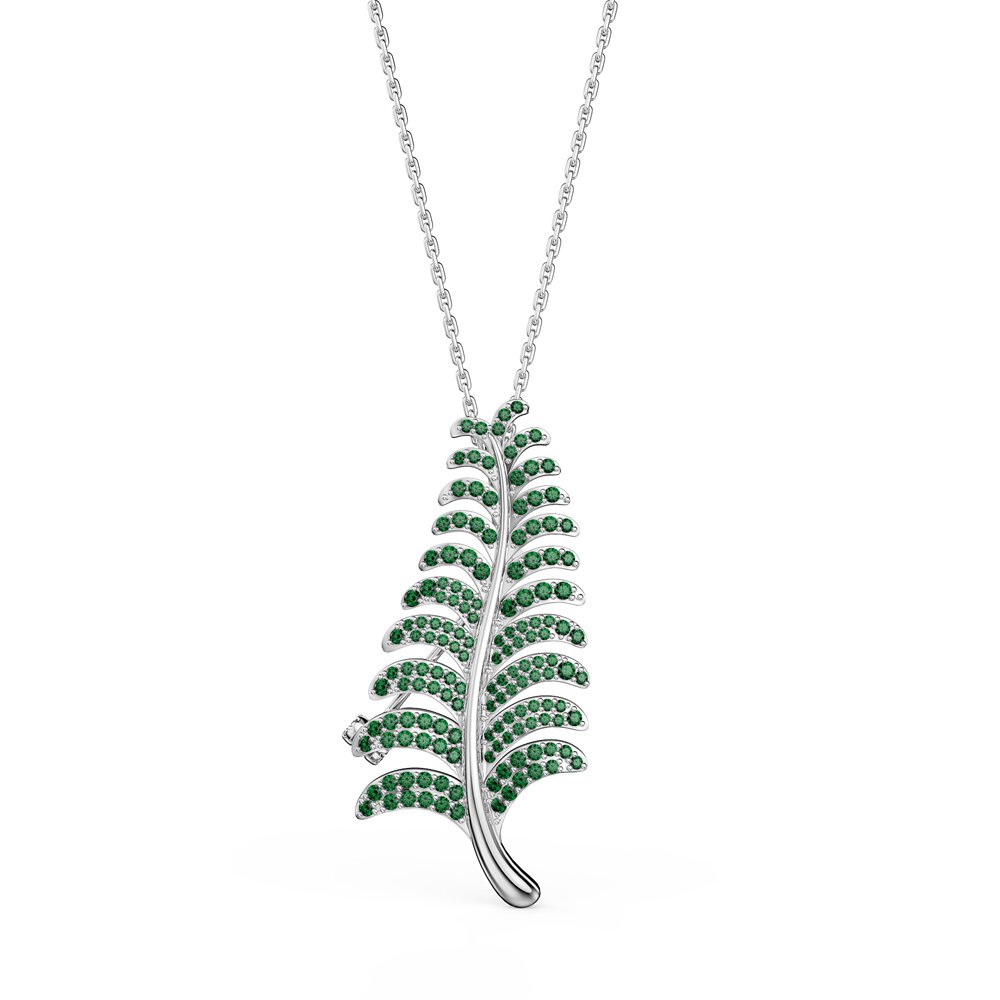 Fern Leaf Emerald Platinum plated Silver Brooch #3