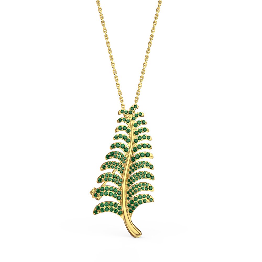 Fern Leaf Emerald 9ct Yellow Gold Brooch #3