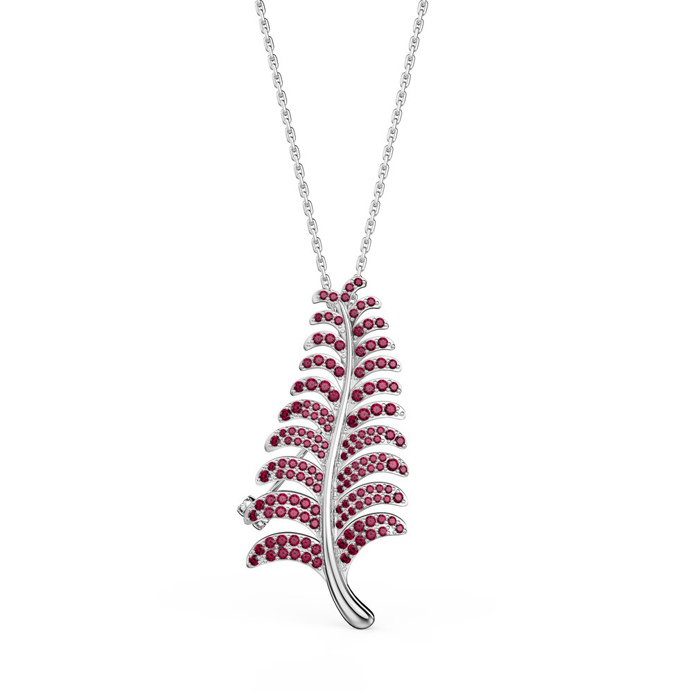 Fern Leaf Ruby 9ct White Gold Brooch #3