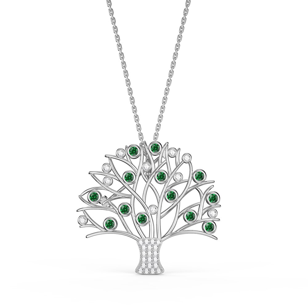 Tree of Life Emerald and Moissanite 9ct White Gold Brooch #3
