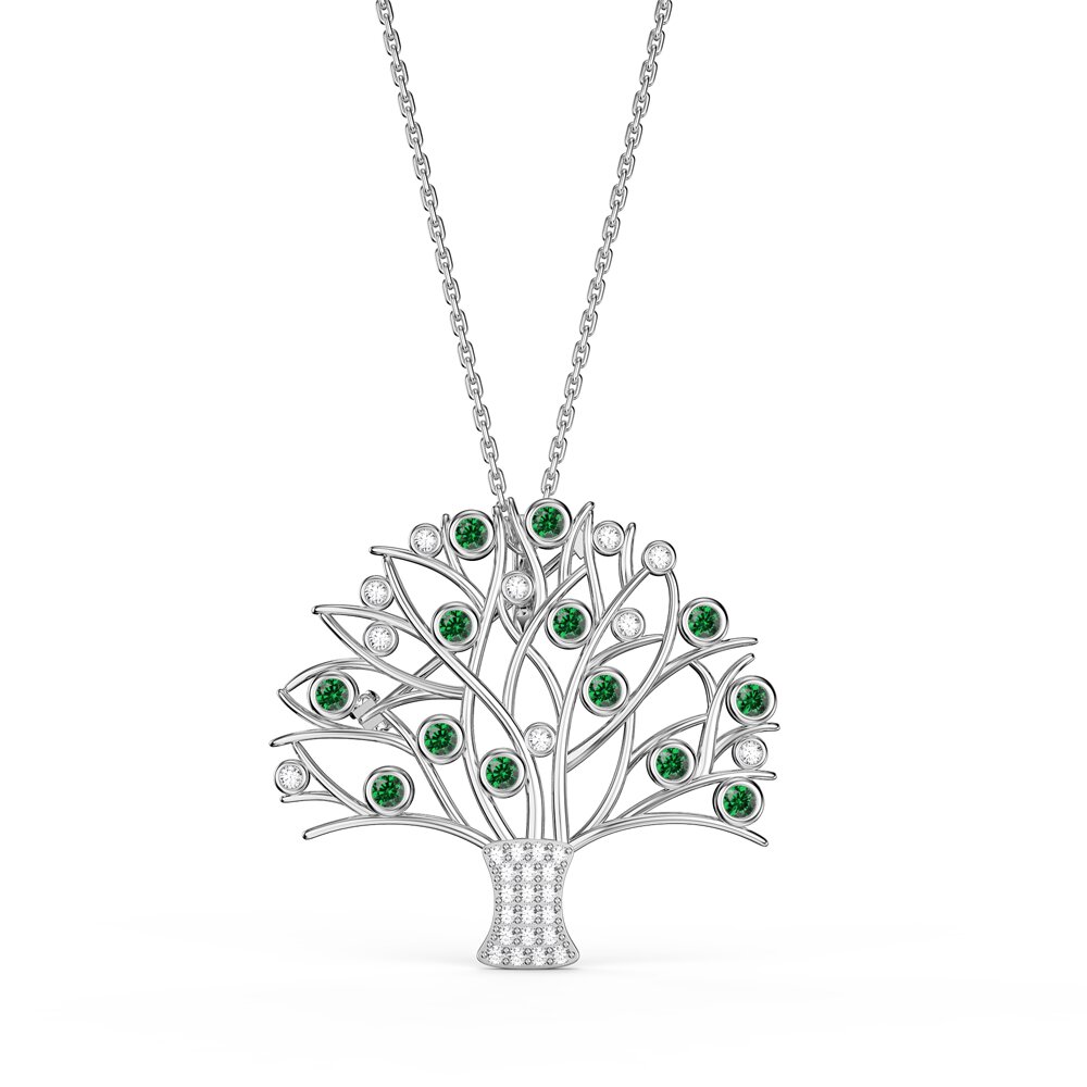 Tree of Life Emerald and Moissanite Platinum plated Silver Brooch #3