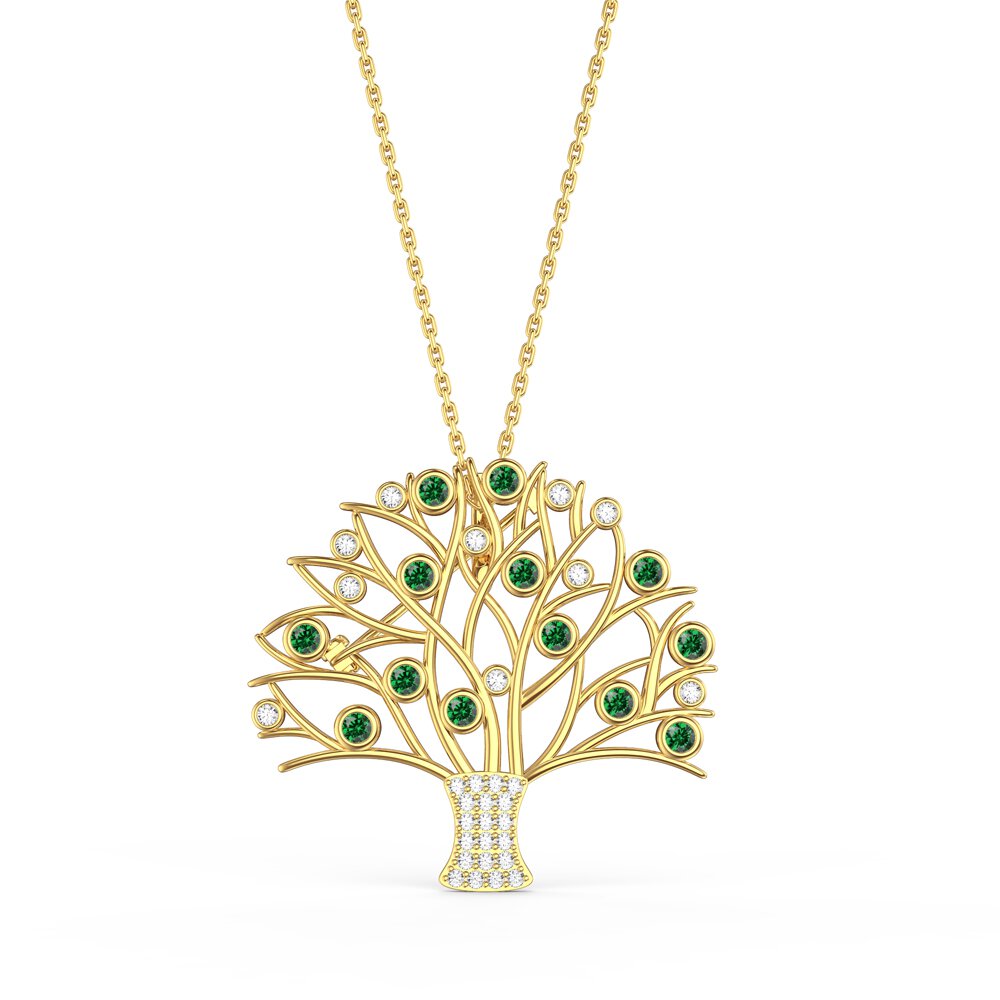 Tree of Life Emerald and Moissanite 9ct Yellow Gold Brooch #3