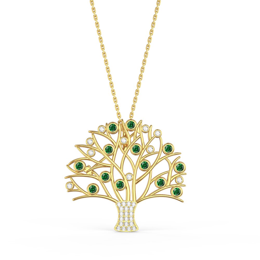 Tree of Life Emerald and Lab Diamond 9ct Yellow Gold Brooch #3