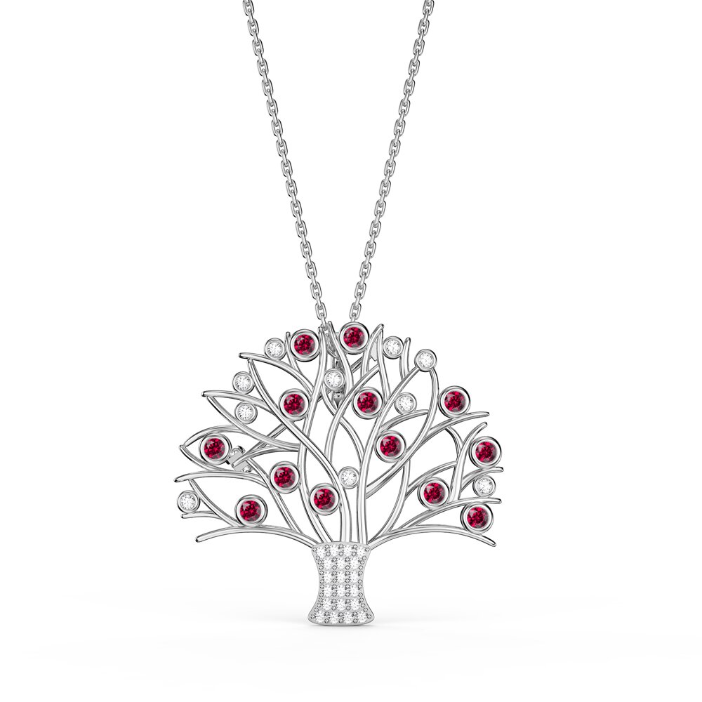 Tree of Life Ruby and Moissanite 9ct White Gold Brooch #3