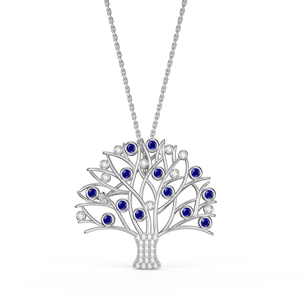 Tree of Life Sapphire and Moissanite 9ct White Gold Brooch #3