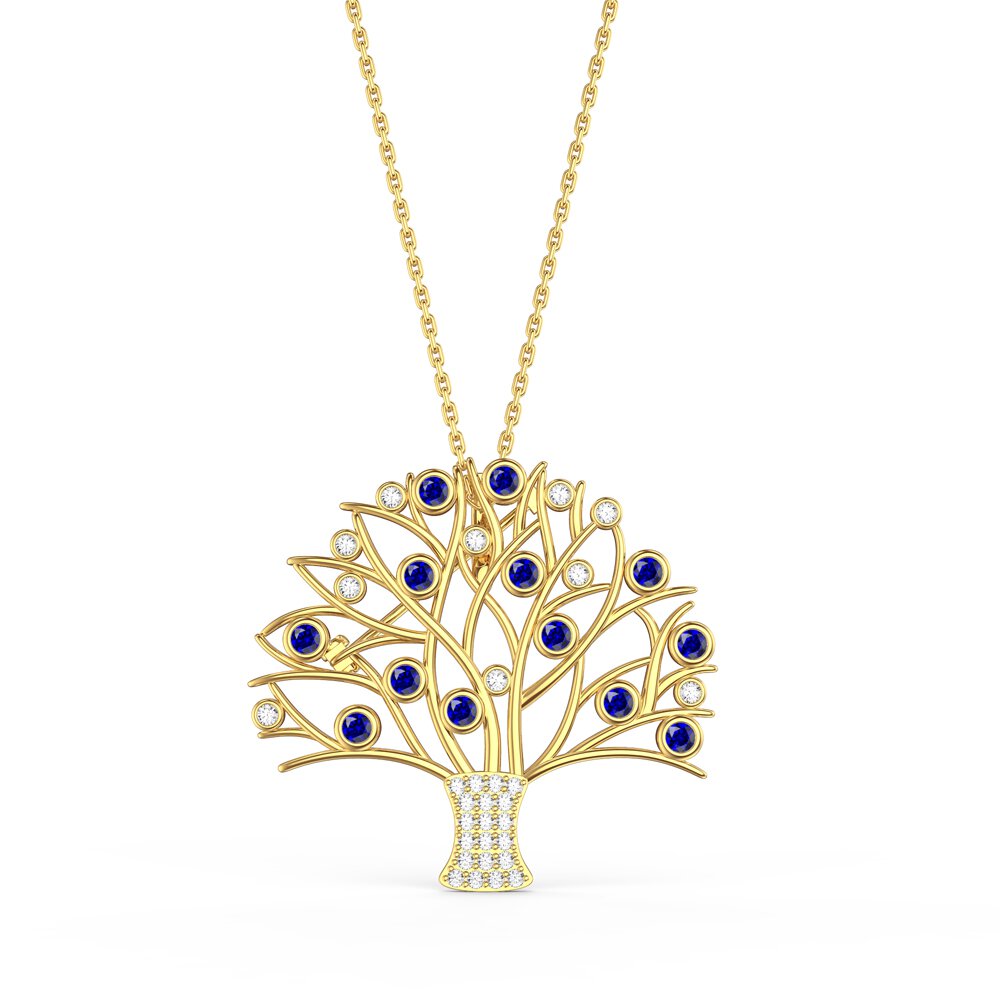 Tree of Life Sapphire and Lab Diamond 9ct Yellow Gold Brooch #3