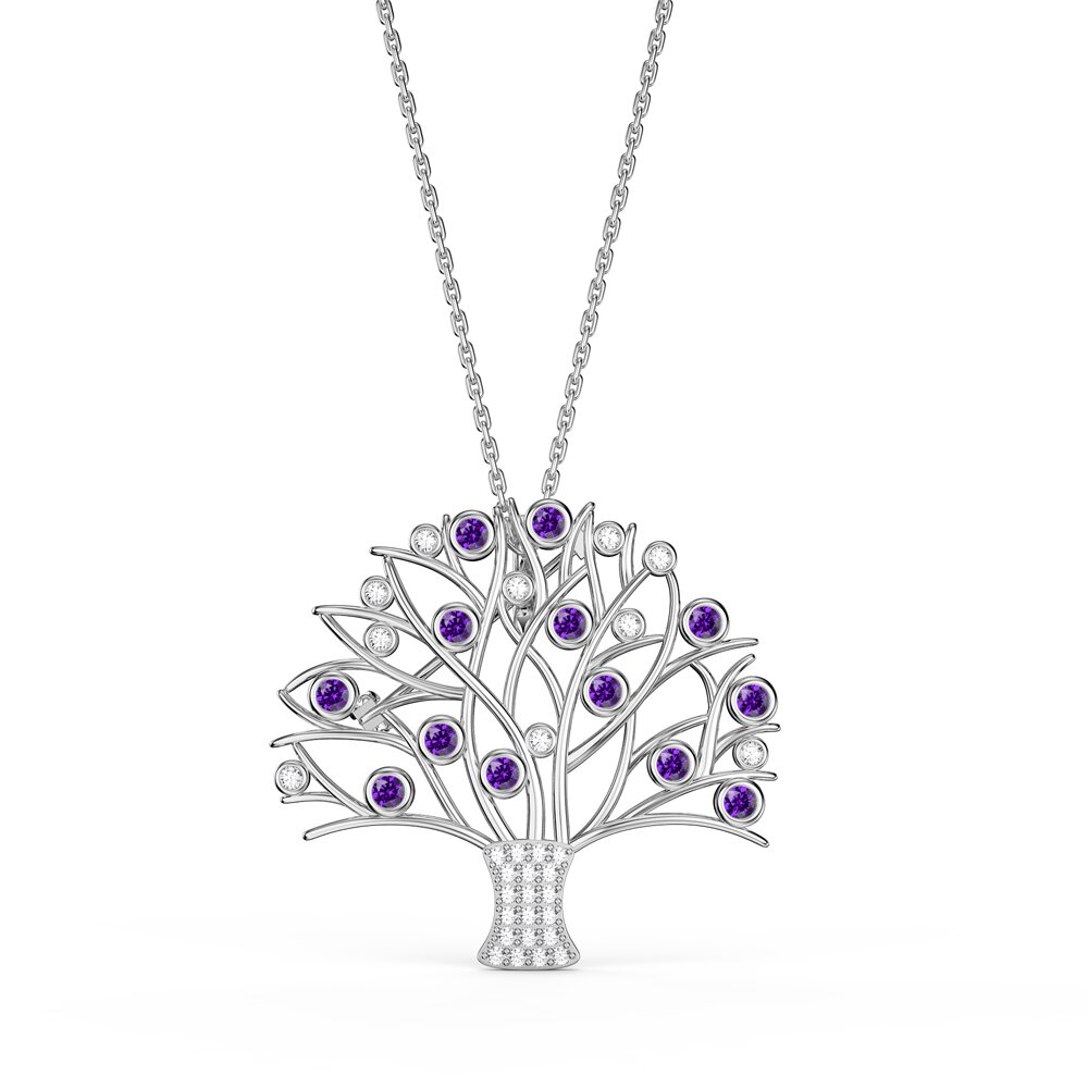 Tree of Life Amethyst and Moissanite 9ct White Gold Brooch #3