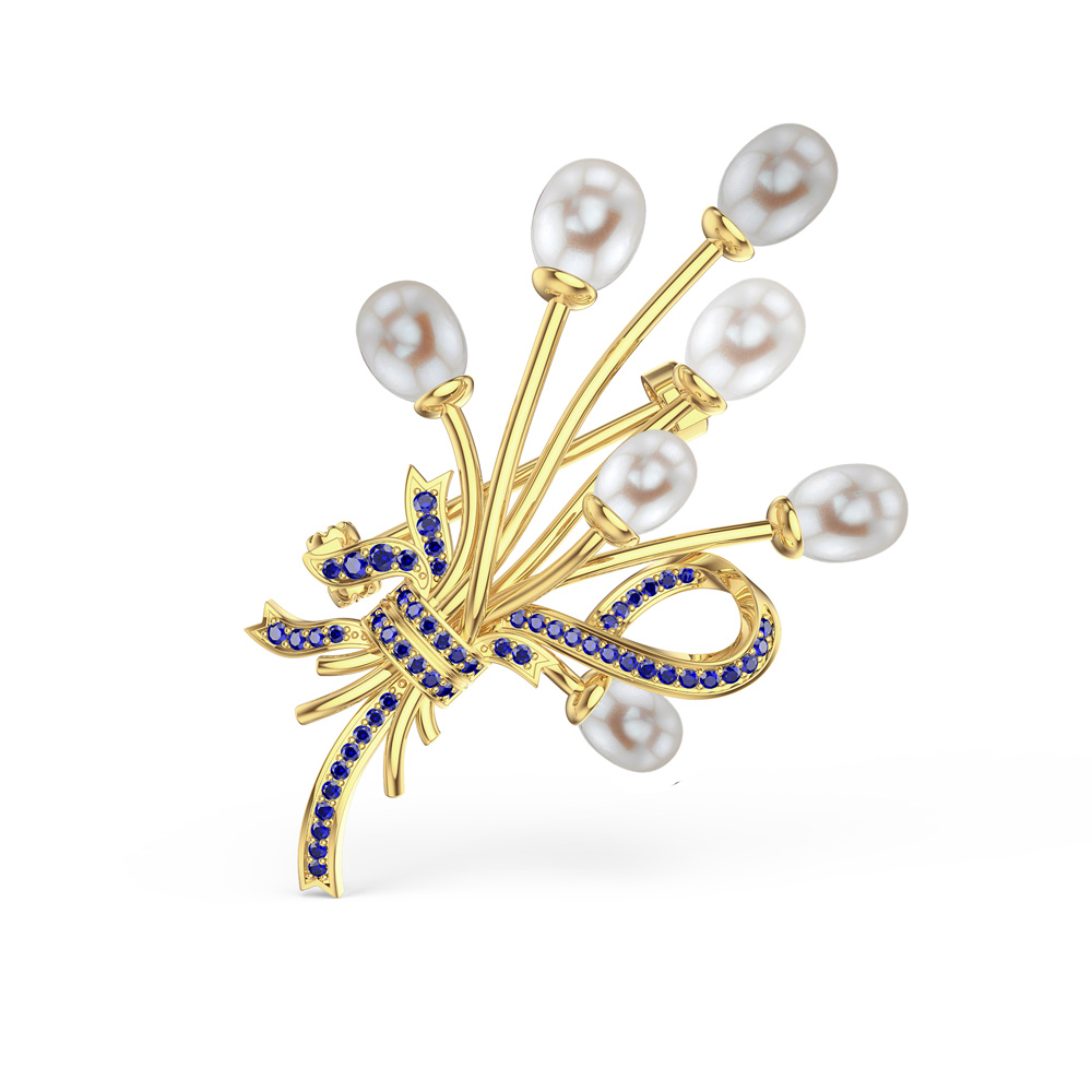 Pearl and Sapphire 18ct Gold Vermeil Brooch
