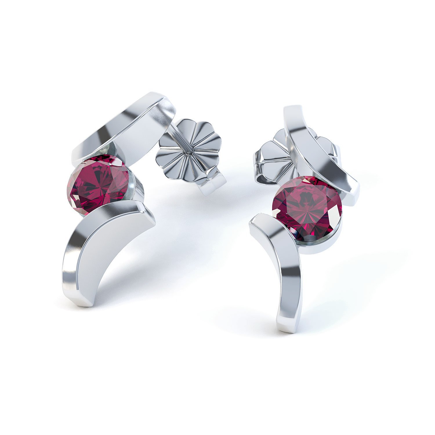 Combinations Ruby Round Rhodium plated Silver Earrings