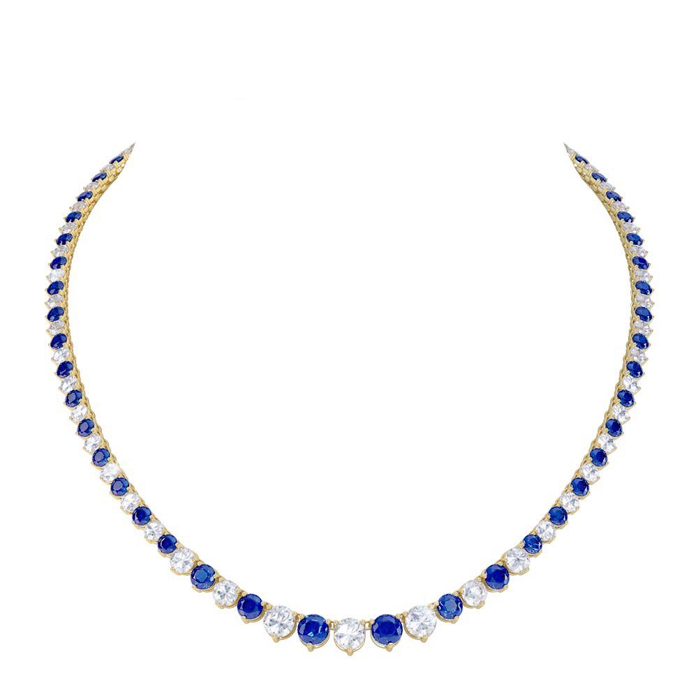 Eternity Sapphire and Moissanite 18ct Gold Vermeil Tennis Necklace