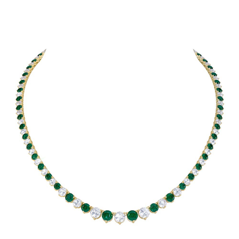 Eternity Emerald and Moissanite 18ct Gold Vermeil Tennis Necklace