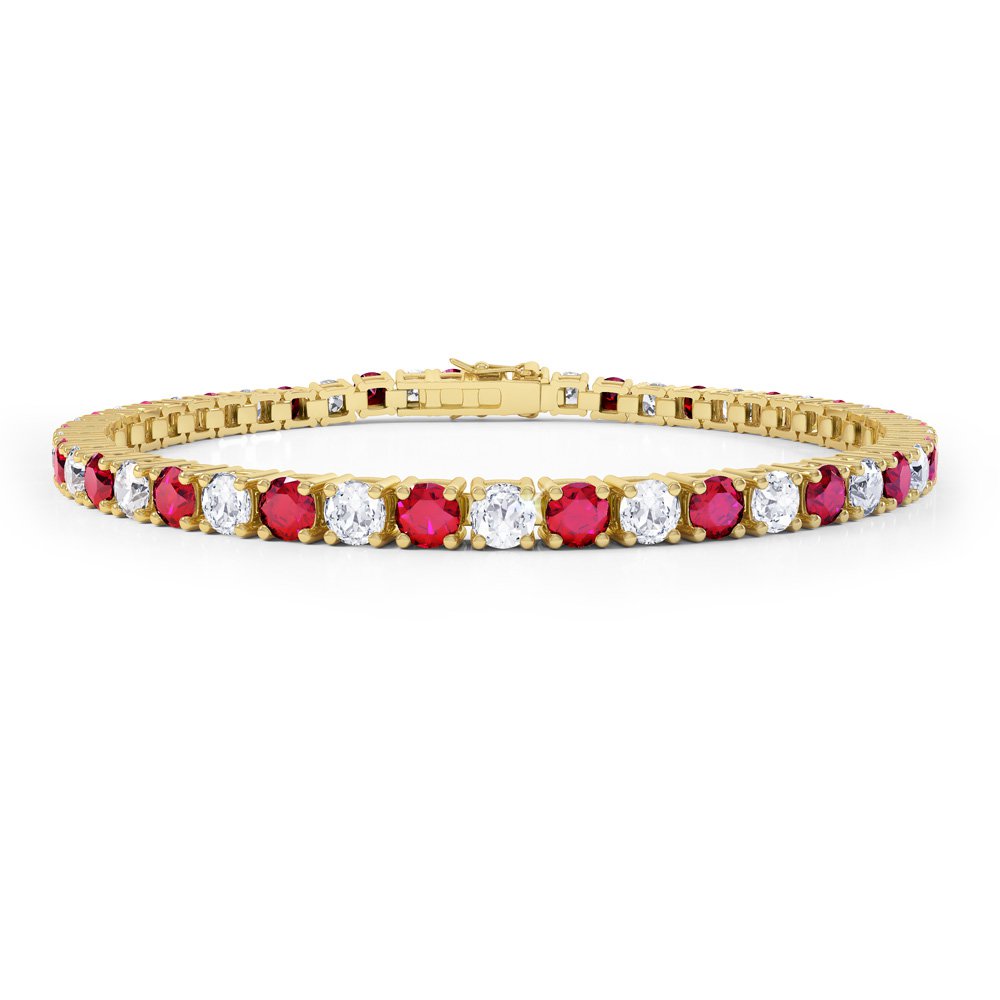 Womens Ruby Diamond Halo Tennis Bracelet 18K White Gold 777 ct