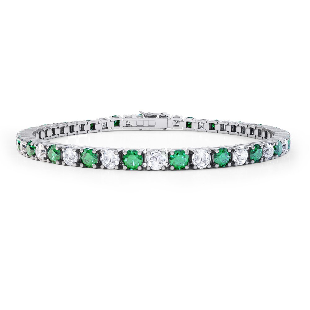 Emerald Green Oval Topaz Tennis Bracelet – Silver Plated Lab Created Stone 17.5cm