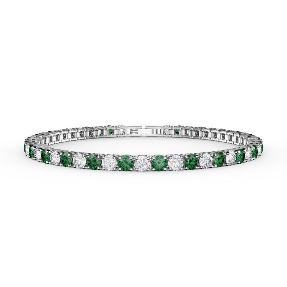 Eternity Emerald CZ Rhodium plated Silver Tennis Bracelet