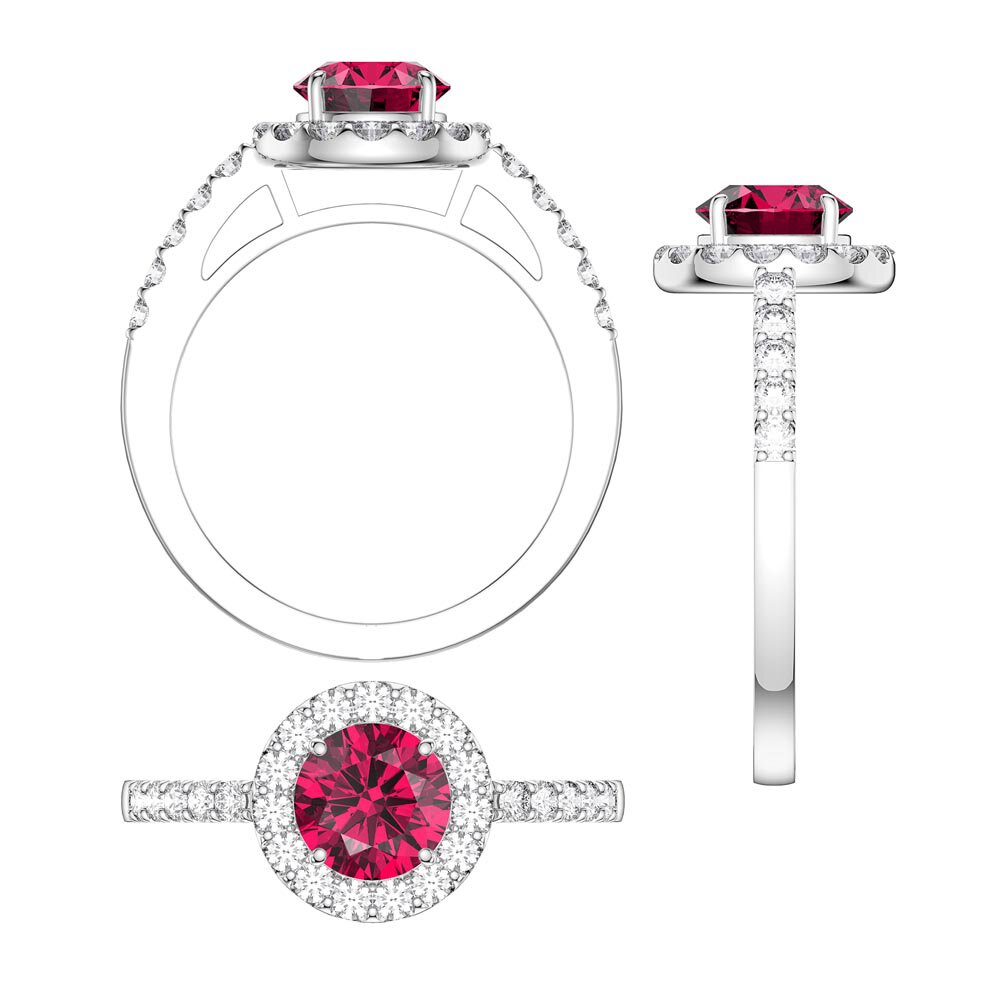 Eternity 1ct Pink Sapphire Lab Diamond Halo 18ct White Gold Ring #4