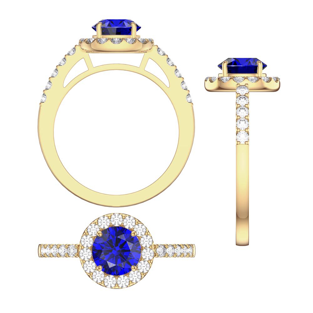 Eternity 1ct Sapphire Diamond Halo 18ct Yellow Gold Engagement Ring #4