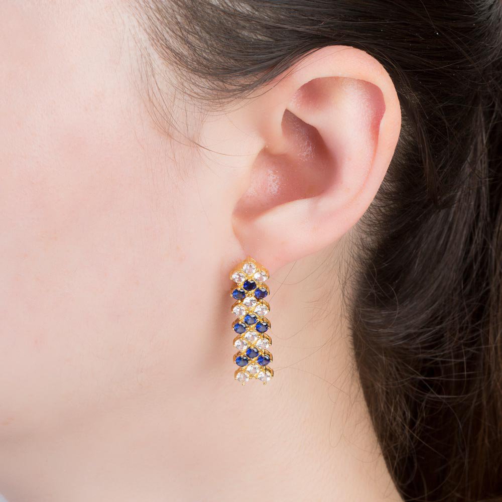 Eternity Three Row Sapphire 18ct Gold Vermeil Drop Earrings #2