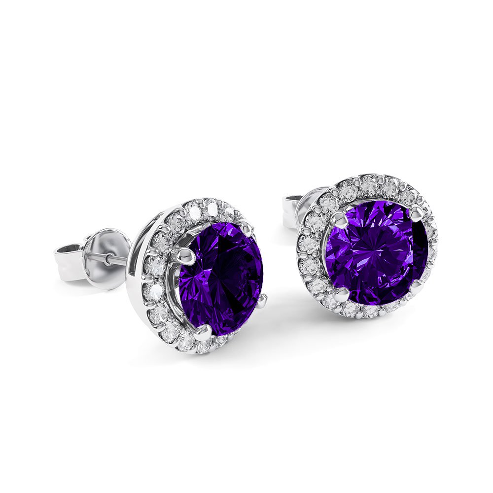 2ct Amethyst 9ct White Gold Halo Stud Earrings