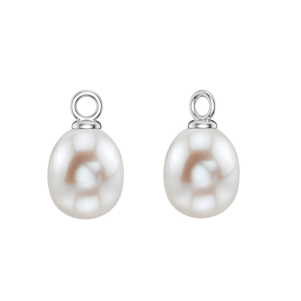 Venus White Sapphire Hoop Pearl Drop Platinum plated Silver Earring Set #2