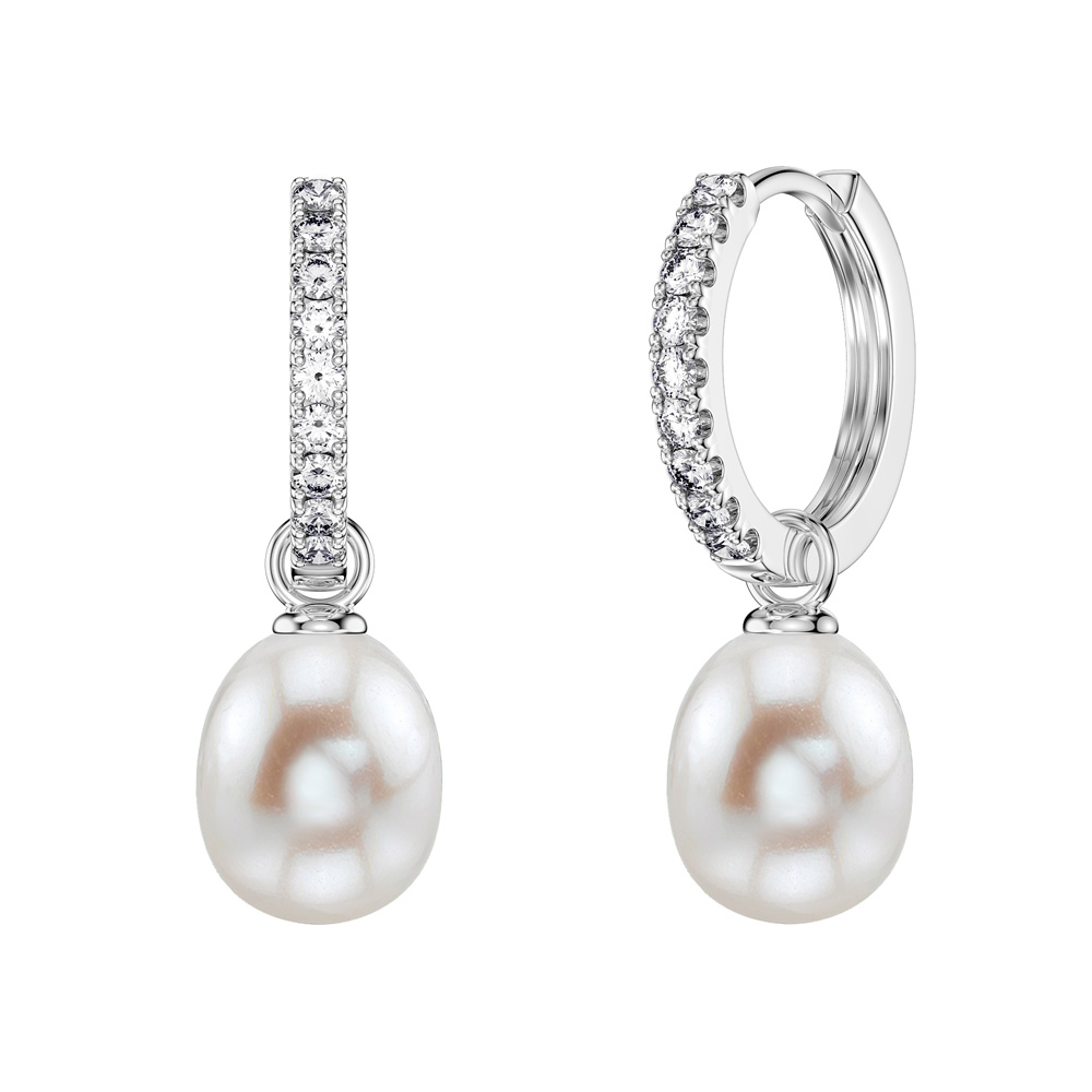 Venus White Sapphire Hoop Pearl Drop Platinum plated Silver Earring Set