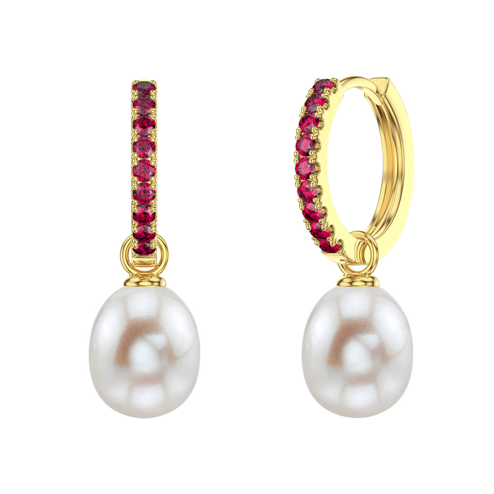 Venus Ruby Hoop Pearl Drop 18ct Gold Vermeil Silver Earring Set