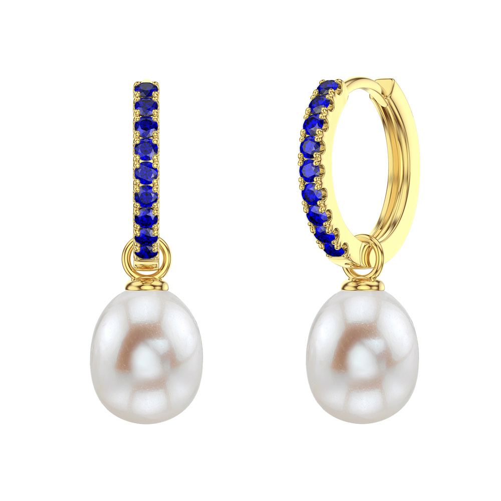 Venus Sapphire Hoop Pearl Drop 18ct Gold Vermeil Earring Set