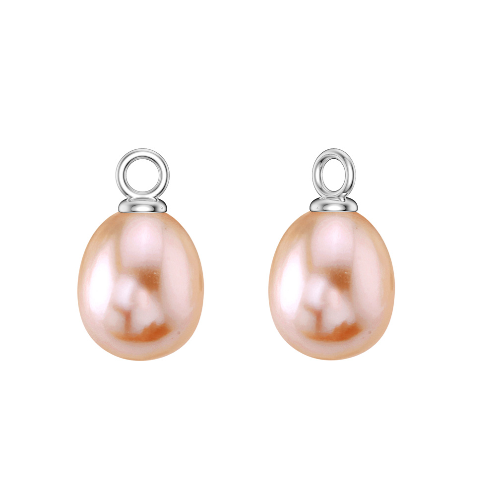 Venus White Sapphire Hoop Pink Pearl Drop Platinum plated Silver Earring Set #2
