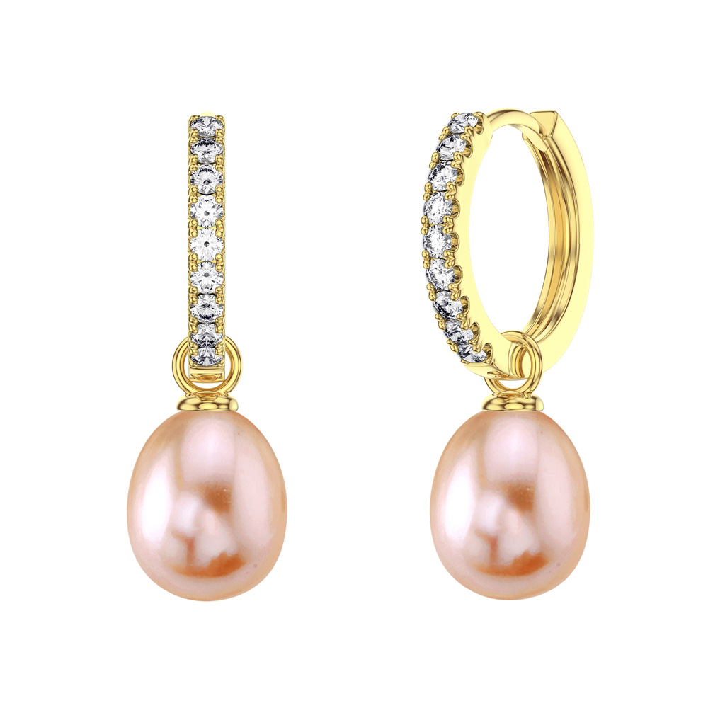 Venus Moissanite Hoop Pink Pearl Drop 18ct Gold Vermeil Earring Set