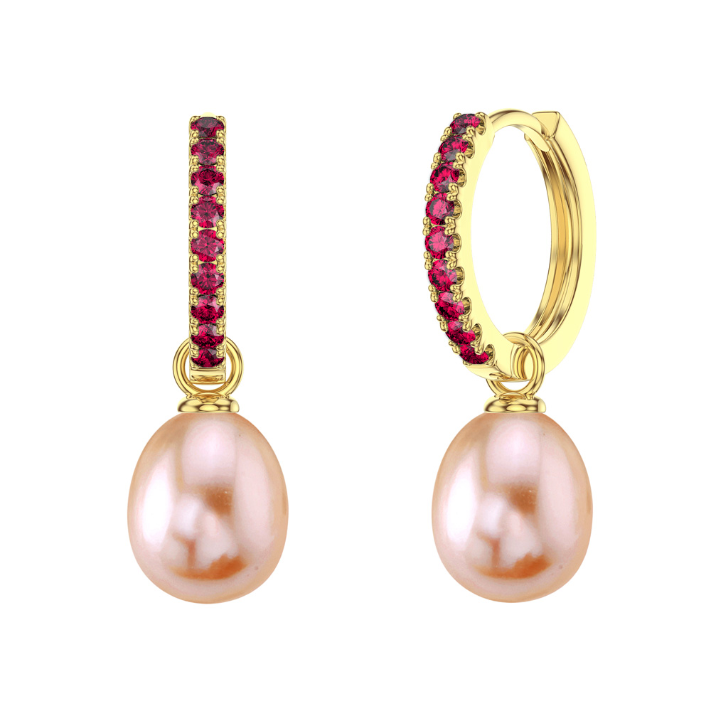 Venus Ruby Hoop Pink Pearl Drop 18ct Gold Vermeil Silver Earring Set