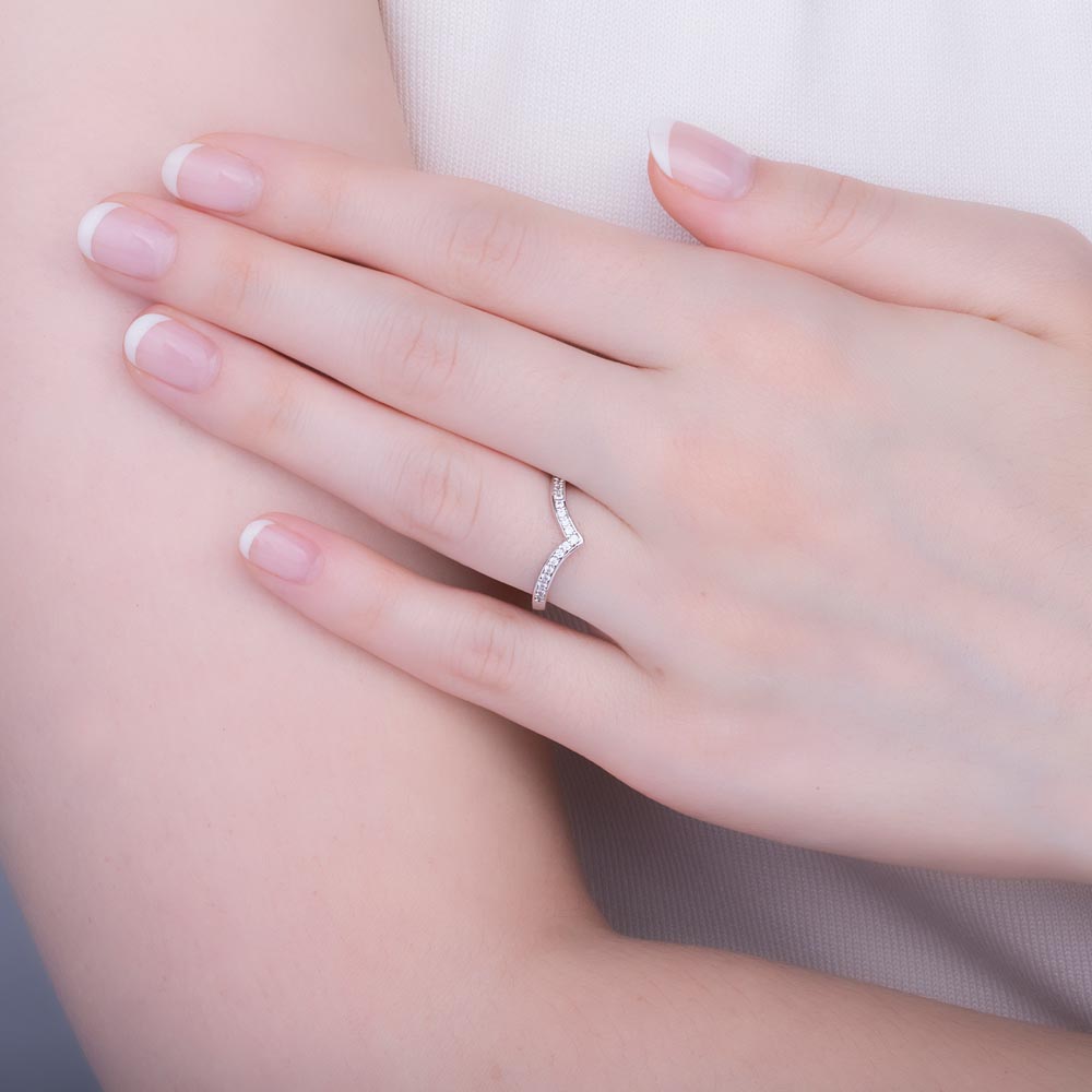 Unity Wishbone Moissanite 18ct White Gold Wedding Ring #2