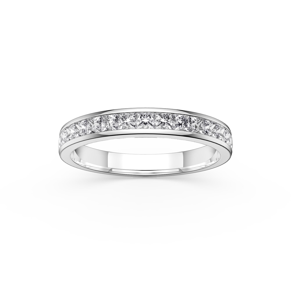 Princess Lab Diamond 18ct White Gold Half Eternity Ring 3mm Band