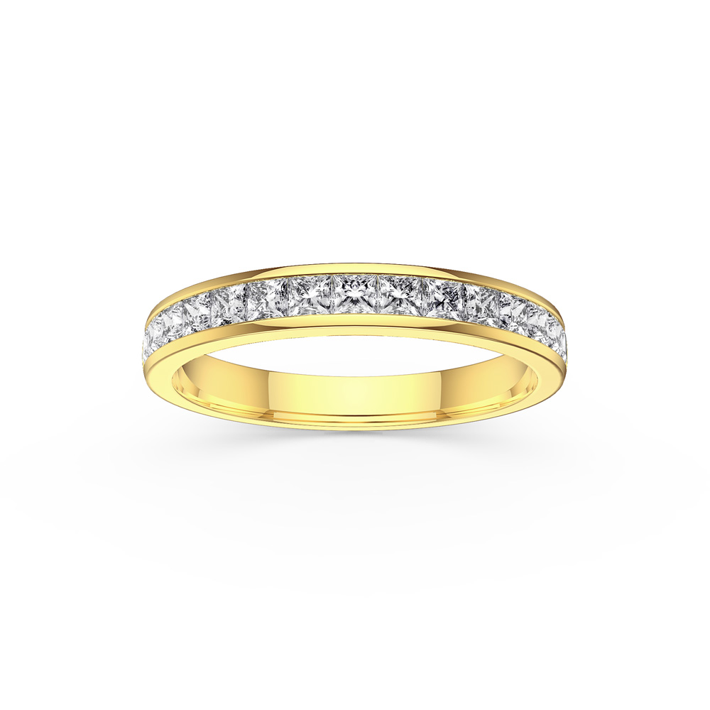 Princess Moissanite 18ct Yellow Gold Half Eternity Ring 3mm Band