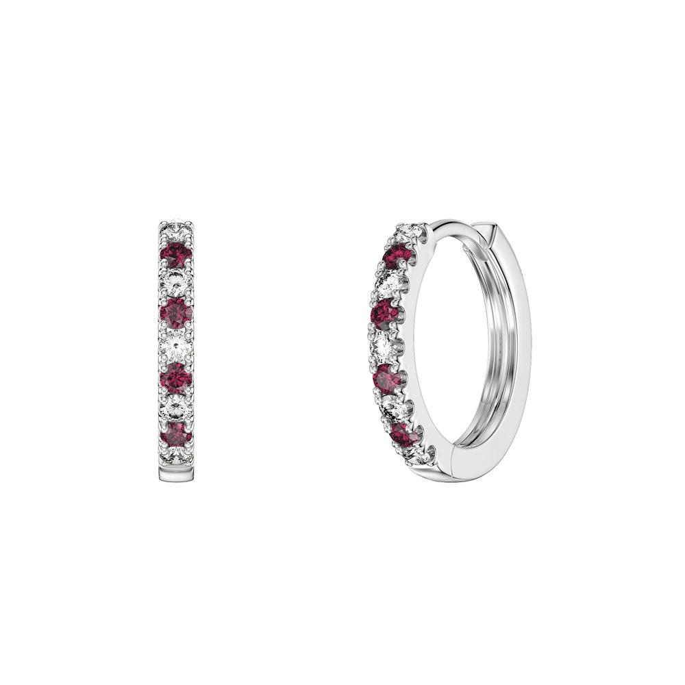 Charisma Ruby and White Sapphire Platinum plated Silver Hoop Earrings Small