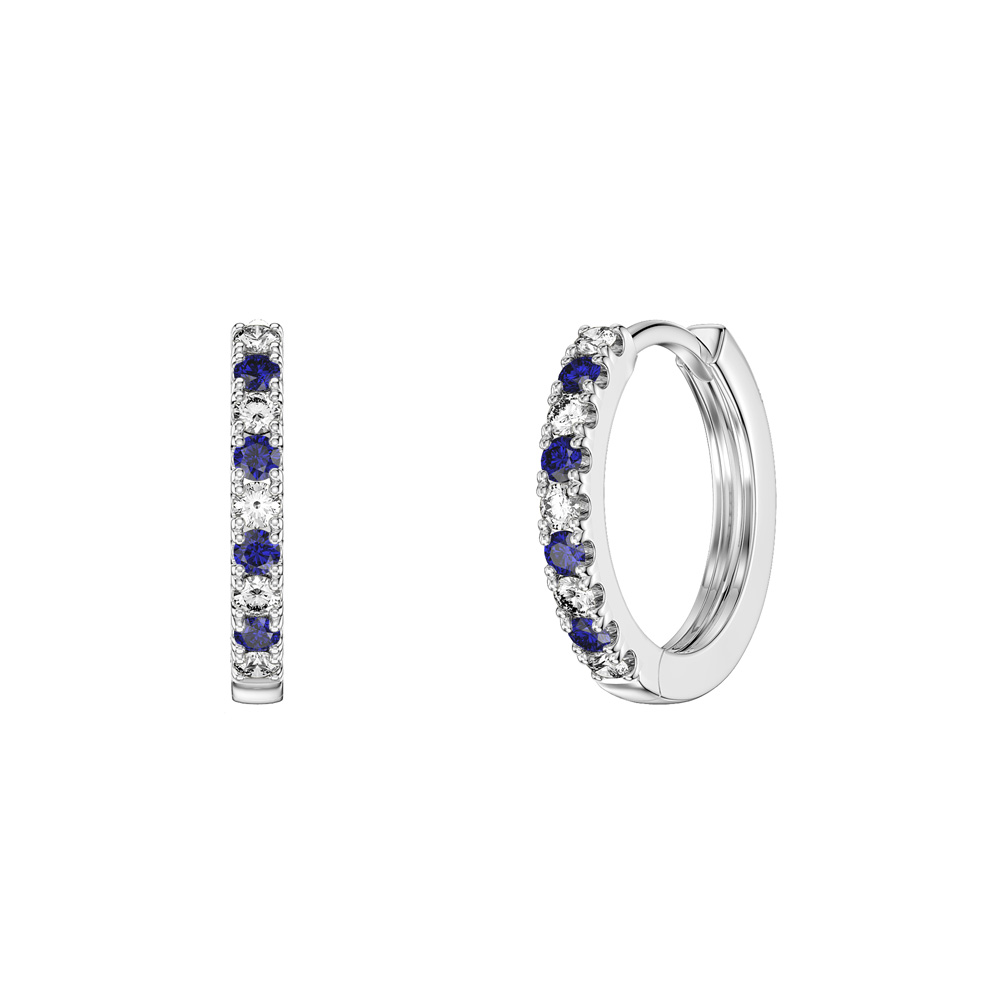 Charmisma Blue  and White Sapphire Platinum plated Silver Hoop Earrings Small