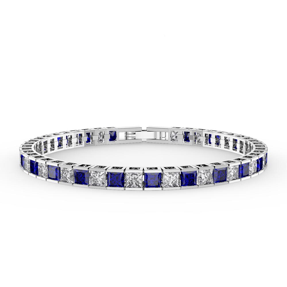 Princess Sapphire CZ Rhodium plated Silver Tennis Bracelet