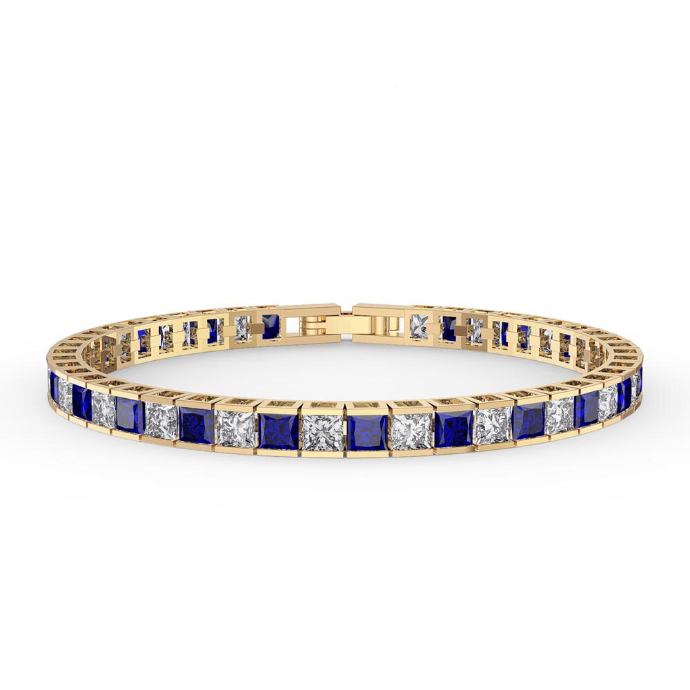 Princess Sapphire CZ 18ct Gold plated Silver Tennis Bracelet