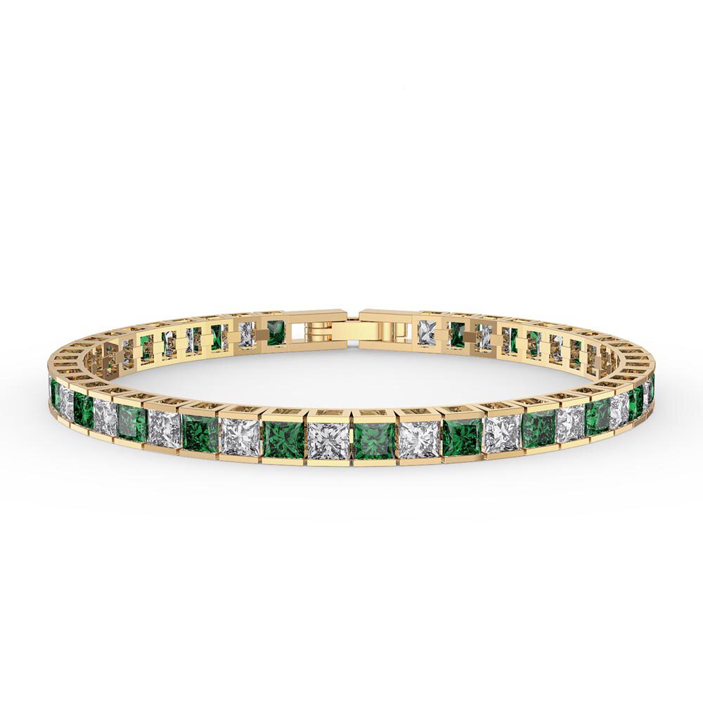 Princess Emerald CZ 18ct Gold plated Silver Tennis Bracelet