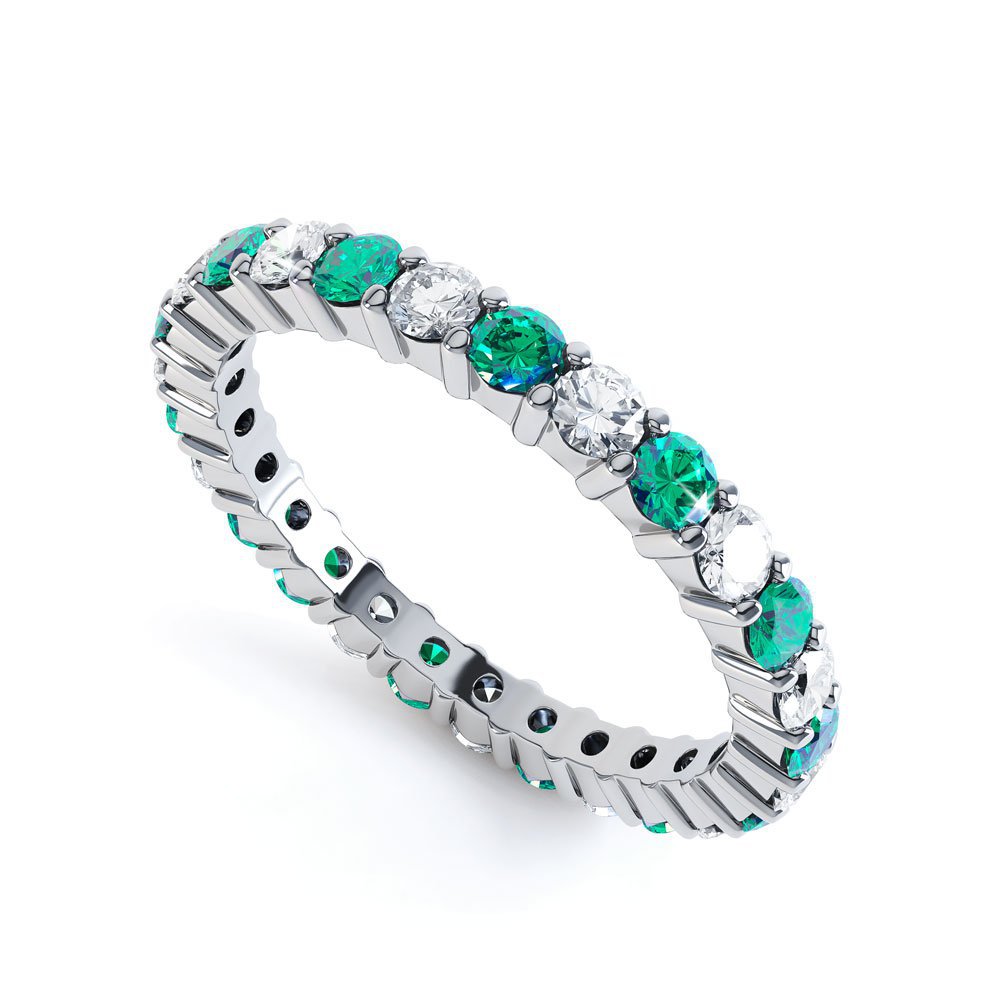 Promise Emerald and Lab Diamond 18ct White Gold Full Eternity Ring 2.5mm Band