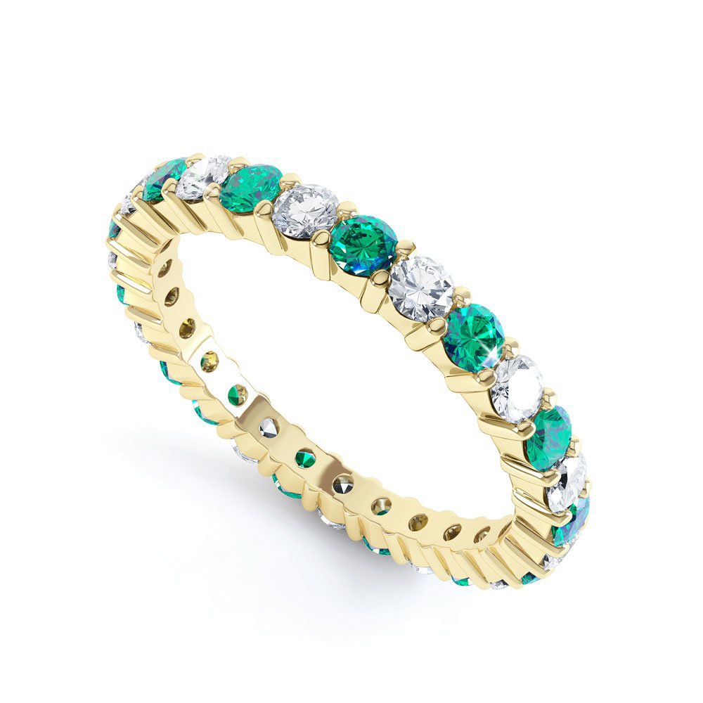 Promise Emerald and Moissanite 18ct Yellow Gold Full Eternity Ring 2.5mm Band