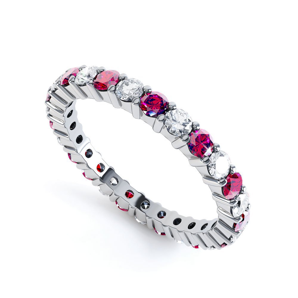 Promise Ruby and Moissanite 18ct White Gold Full Eternity Ring 2.5mm Band