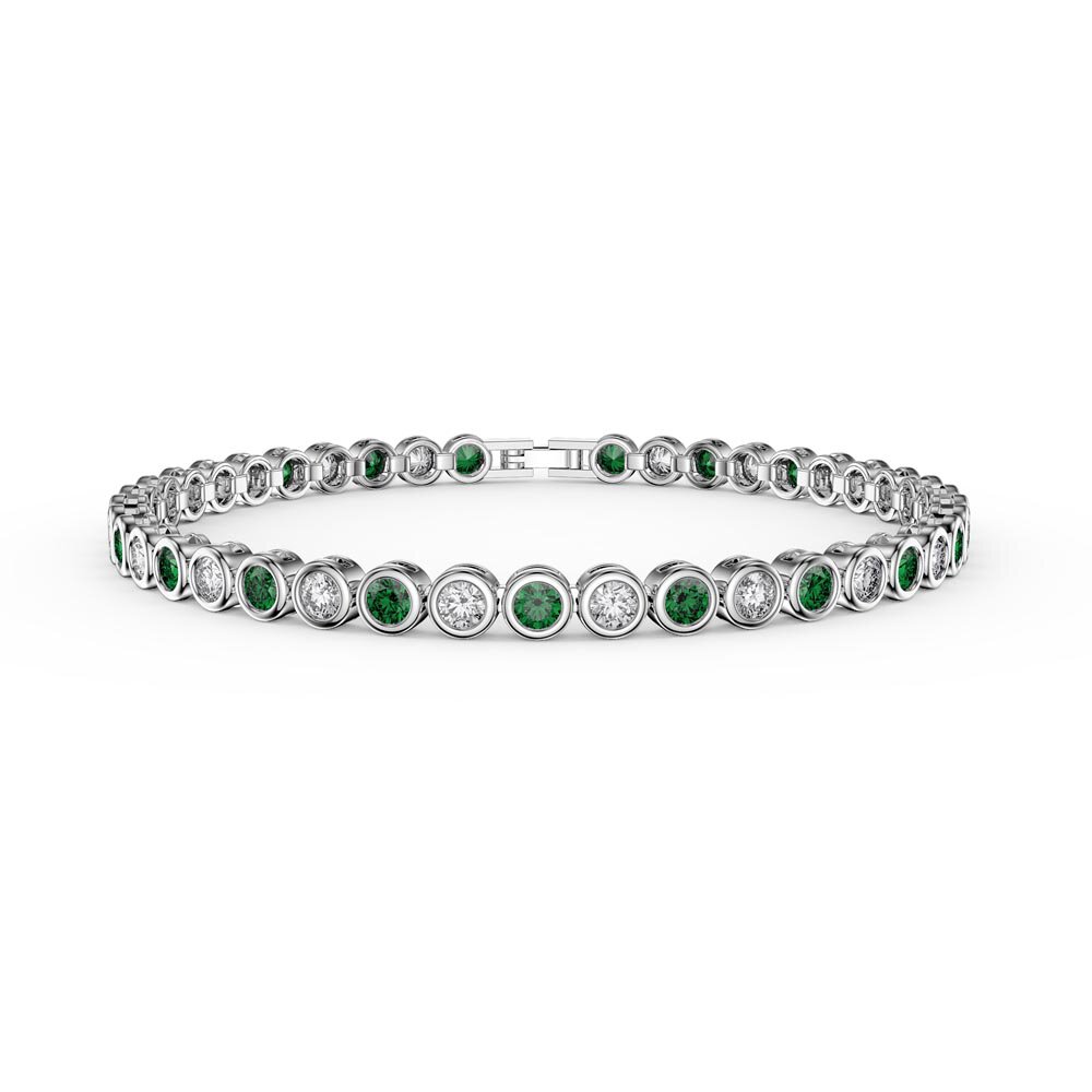 Infinity Emerald CZ Rhodium plated Silver Tennis Bracelet