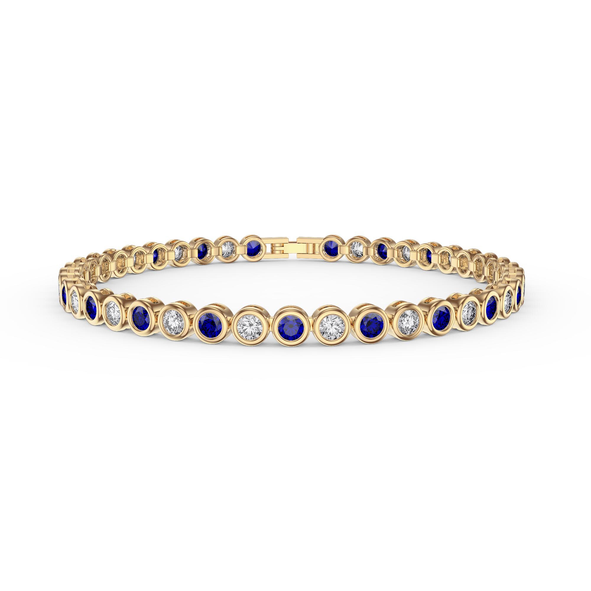 Blue Sapphire Bracelet - Round 4.28 Ct. - 18K White Gold #J9418