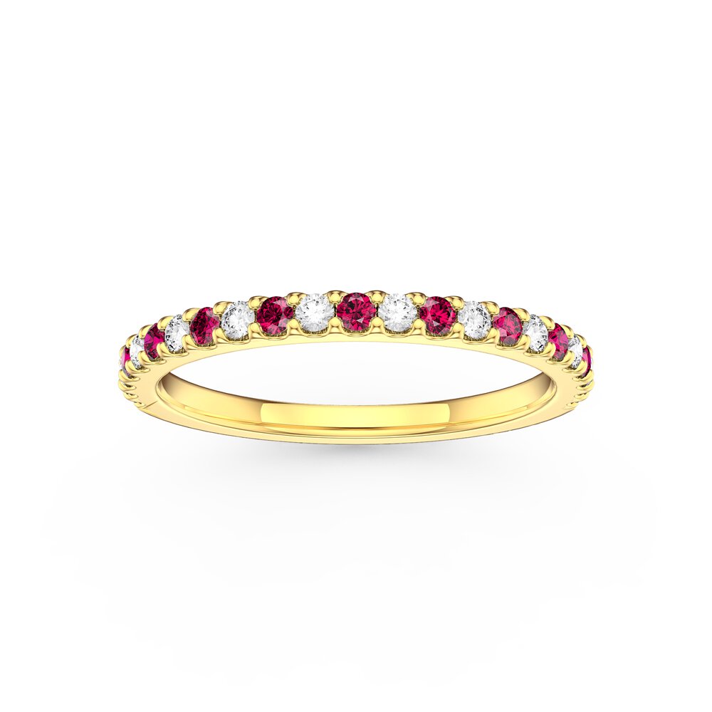 Radiant Ruby and Lab Diamond 18ct Yellow Gold Half Eternity Ring