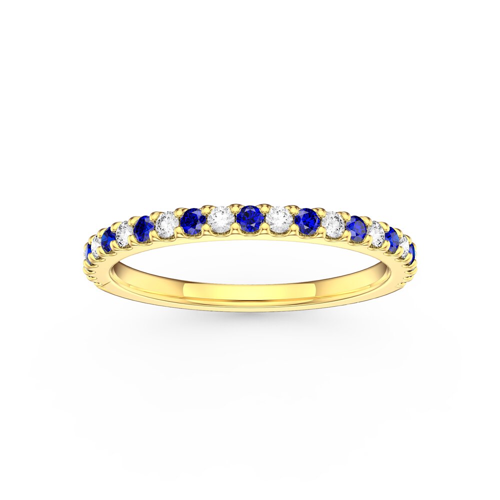 Radiant Sapphire and Moissanite 18ct Yellow Gold Half Eternity Ring