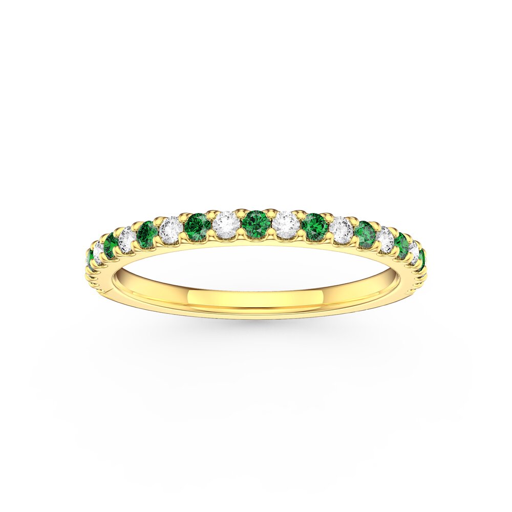 Radiant Emerald and Lab Diamond 18ct Yellow Gold Half Eternity Ring