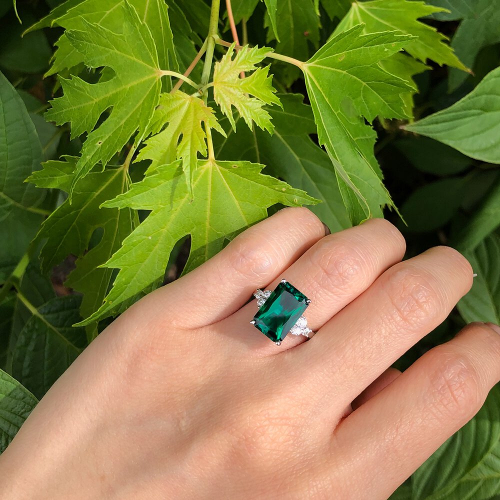 Radiant 5ct Emerald and Lab Diamonds Platinum Engagement Ring #5