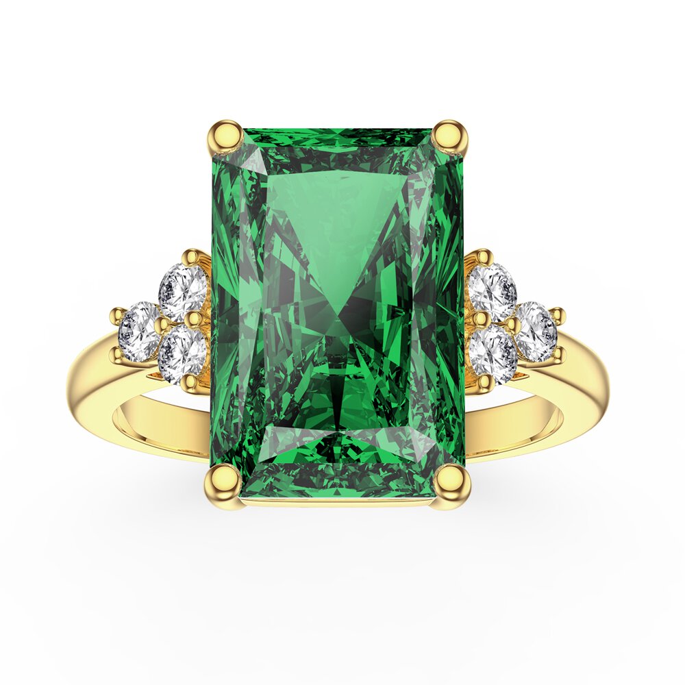 Radiant 5ct Emerald Cut Emerald and Lab Diamond 9ct Yellow Gold Engagement Ring