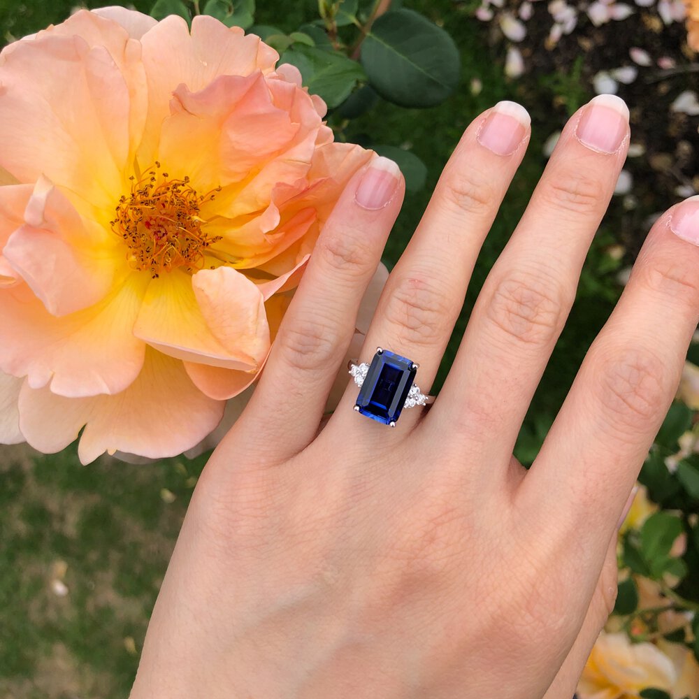 Radiant 5ct Sapphire and Lab Diamond 9ct Yellow Gold Engagement Ring #5