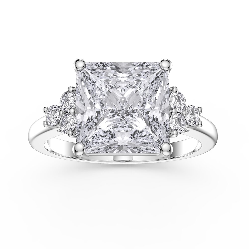 Radiant 4ct Princess Moissanire Platinum plated Silver Proposal Ring